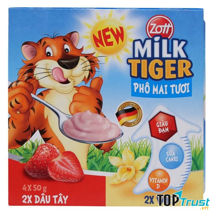 Phô mai tươi Zott Milk Tiger chứa lượng Canxi mà bé dễ hấp thu