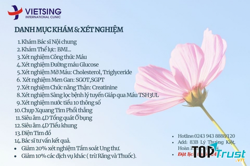 Danh mục khám và xét nghiệm của phòng khám đa khoa quốc tế Viet-sing