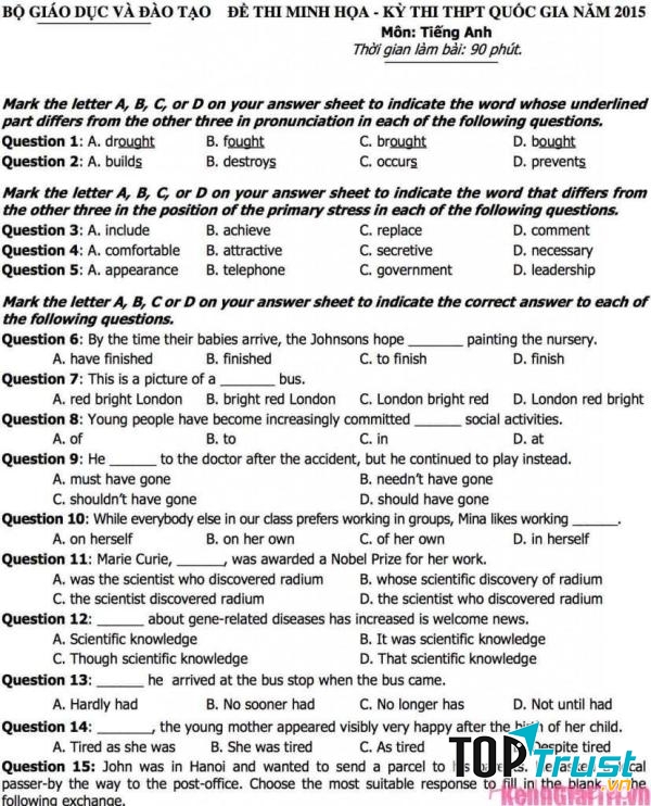 Thí sinh hãy dành khoảng 5 - 10 phút để đọc lướt qua đề bài.