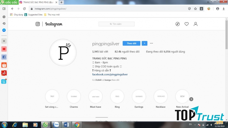 Kênh Instagram của Ping Ping Silver
