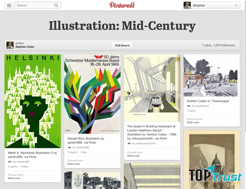 Khá giống Tumblr, Pinterest là mạng xã hội có phần có tổ chức hơn