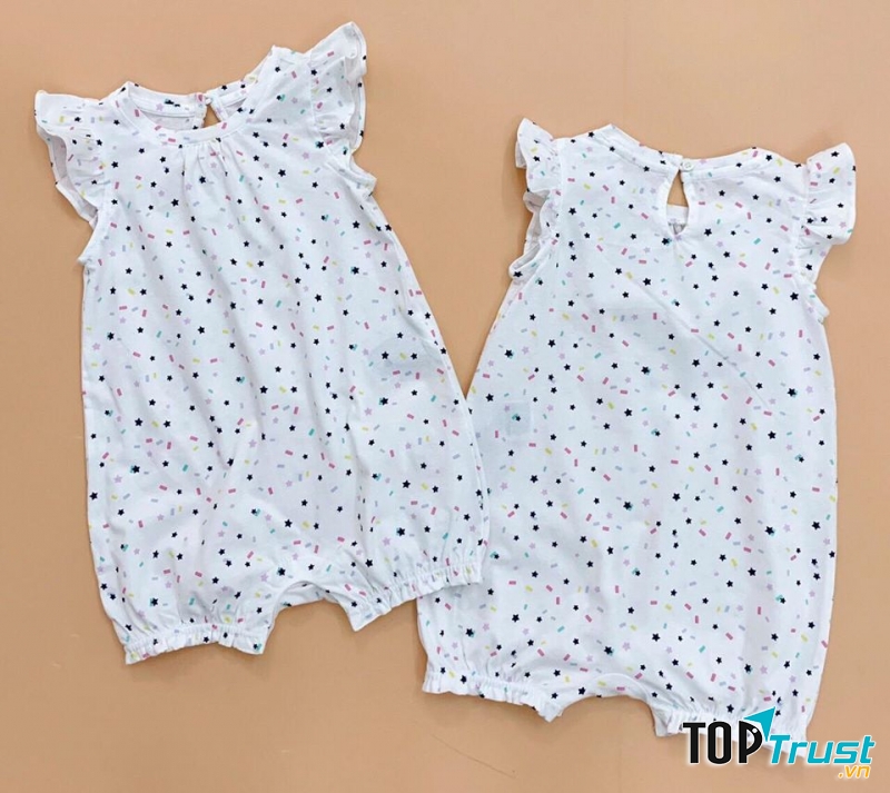 Bộ thun Romper Tay Cánh Tiên bé gái. Chất thun 100% cotton, co giãn, mịn