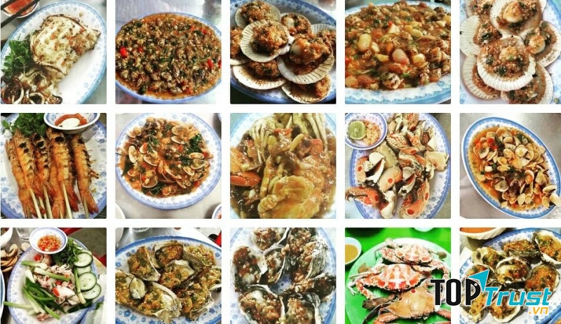 Các món ăn tại quán hải sản Năm Đảnh