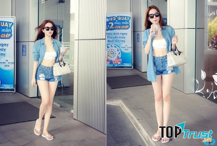 Quần jeans shorts cạp cao