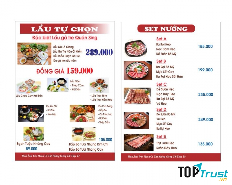 Menu quán Sing