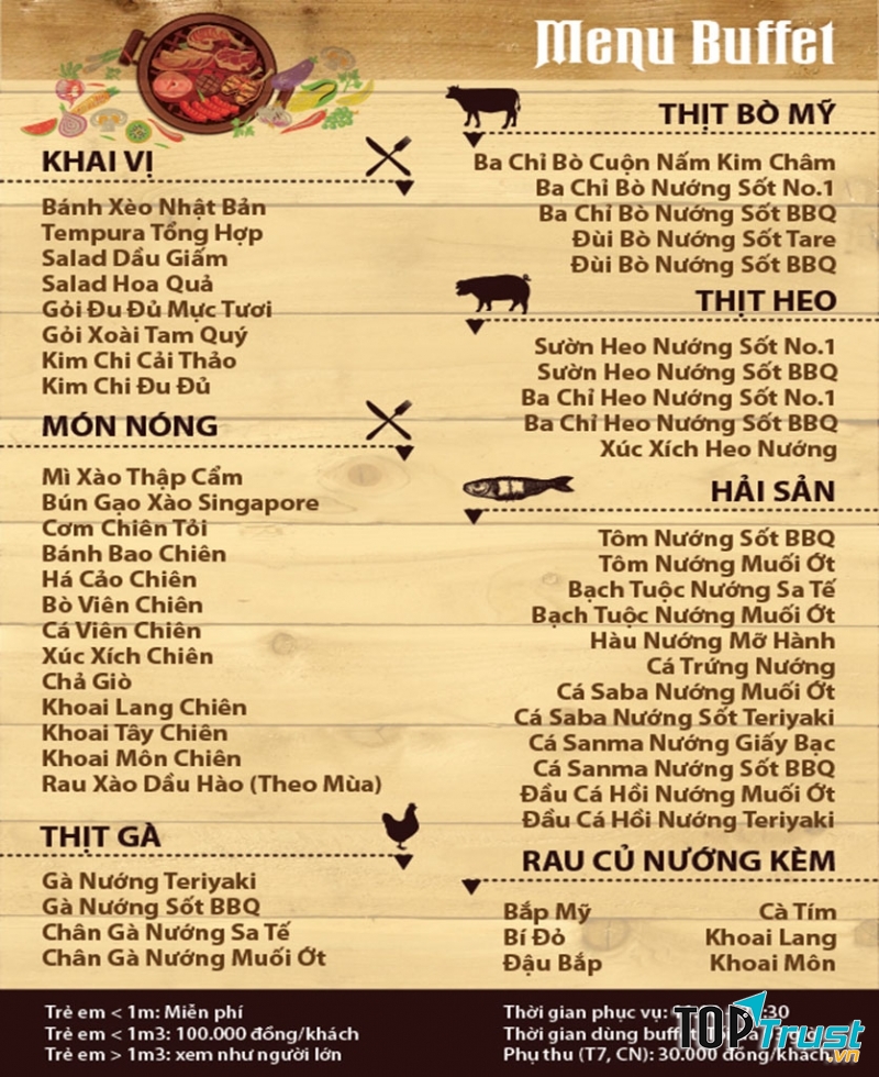 Thực đơn phong phú của quán