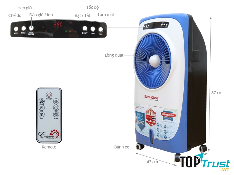 Quạt điều hòa Sunhouse SHD7710 có thiết kế nhỏ gọn, hoàn toàn phù hợp cho những ngôi nhà nhỏ và vừa.