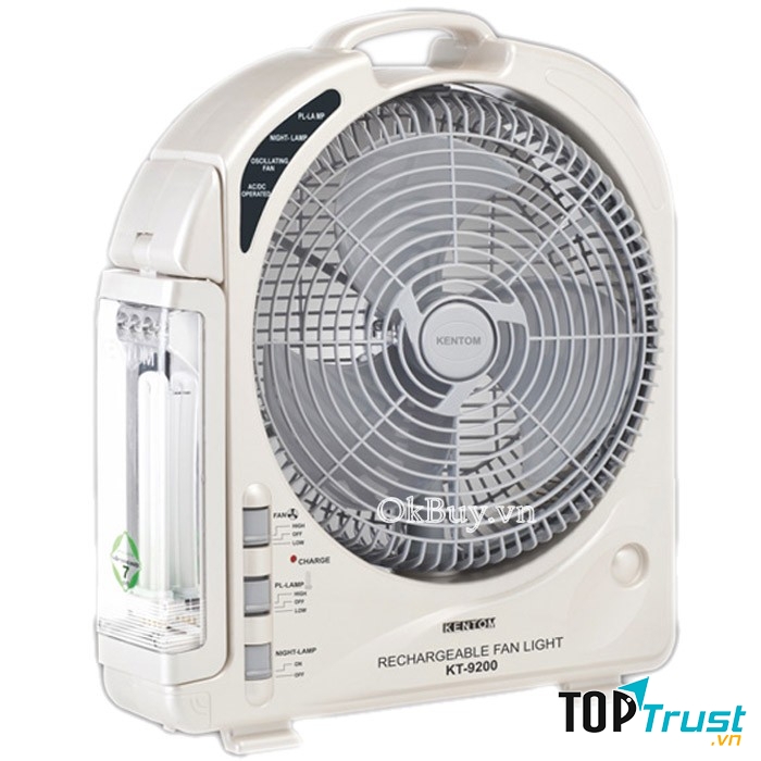 Quạt sạc điện kết hợp đèn Kentom KT-9200 có hai chế độ hoạt động AC và DC