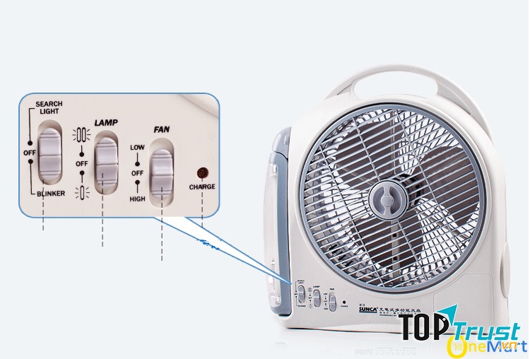 Quạt sạc, quạt tích điện Sunca SF-292A với các nút điều khiển dễ dàng sử dụng