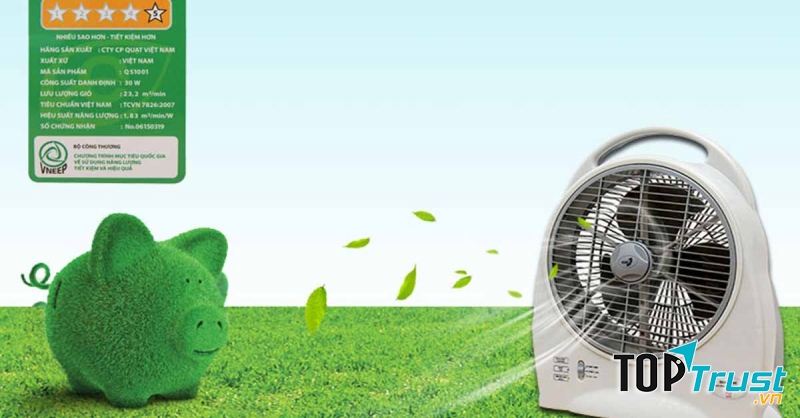 Quạt Sạc Asia QS1001SV0 đạt 5 sao về tiết kiệm điện năng