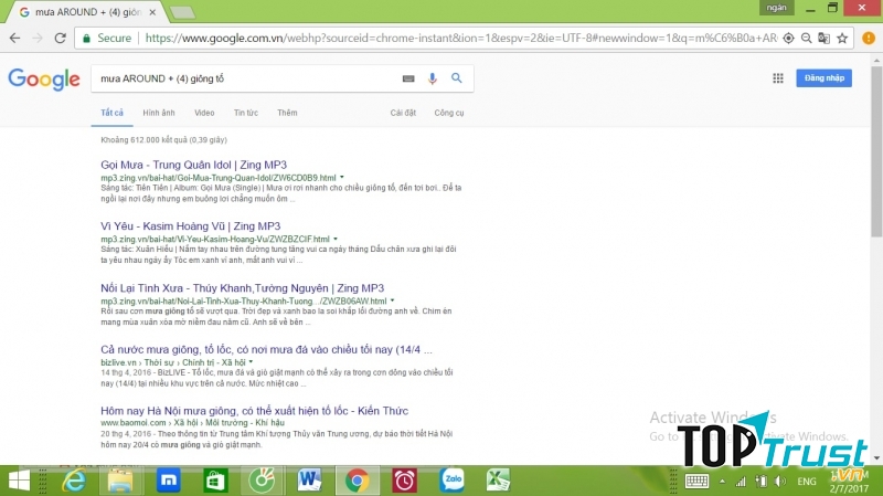 Gọi mưa của Trung Quân là kết quả đầu tiên!