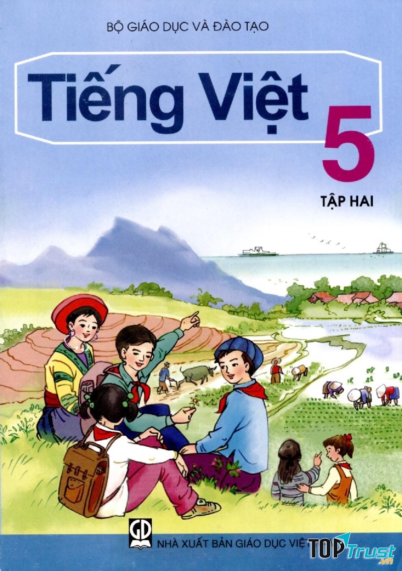Bìa quyển sách Tiếng Việt 5, tập hai được trang trí rất đẹp