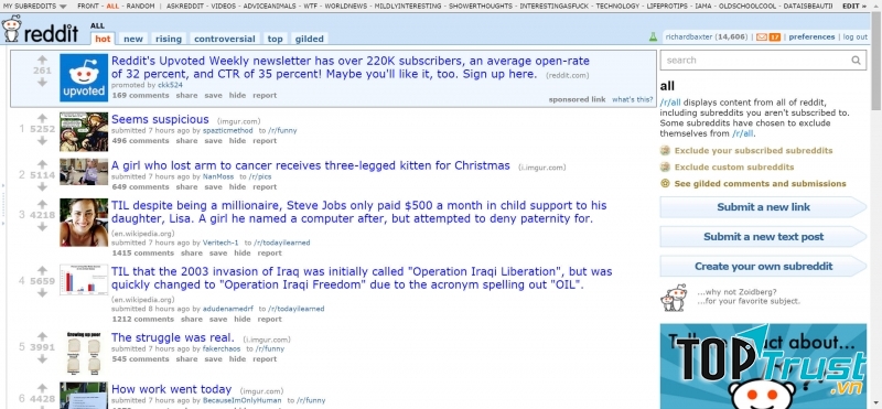 Reddit có hệ thống bầu chọn vô cùng thu hút, giúp trang web này trở thành website nổi tiếng thứ 4 tại Mỹ.