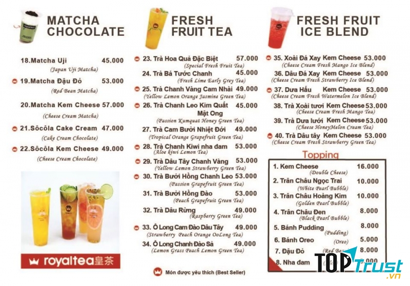 Menu đồ uống đa dạng