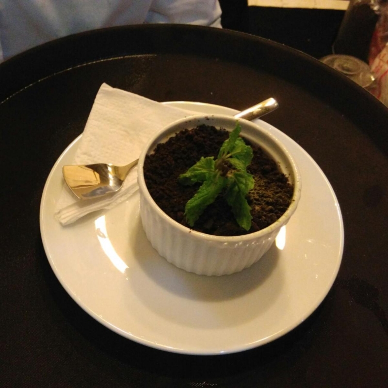 Kem chậu cây này trông thật dễ thương với lớp oreo phủ bên trên.