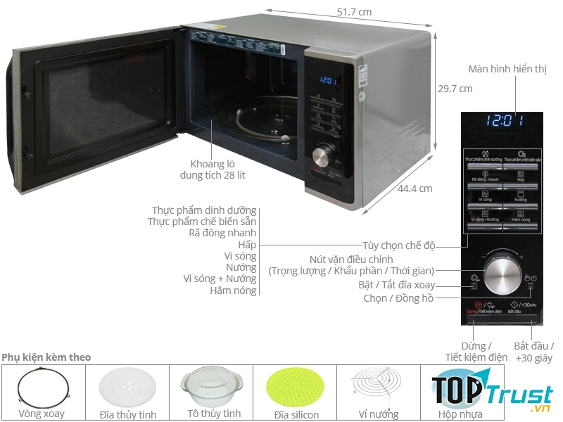 Thông số kỹ thuật Lò vi sóng Samsung MG28J5255US/SV 28 lít