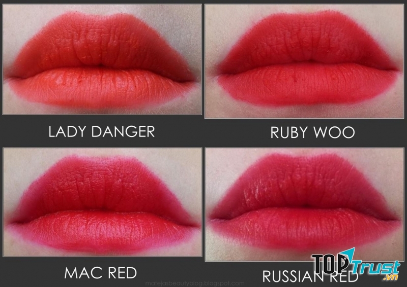 MAC Red thuộc dòng Satin là một tông đỏ lạnh, chất son mềm, không làm khô môi