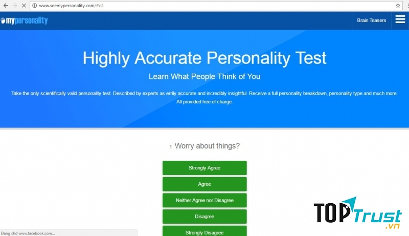 Giao diện trang web seemypersonality.com