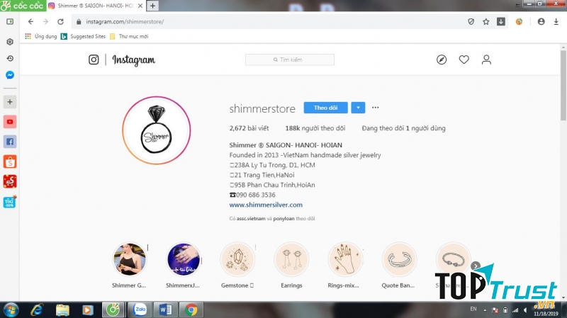 Kênh Instagram của Shimmer.