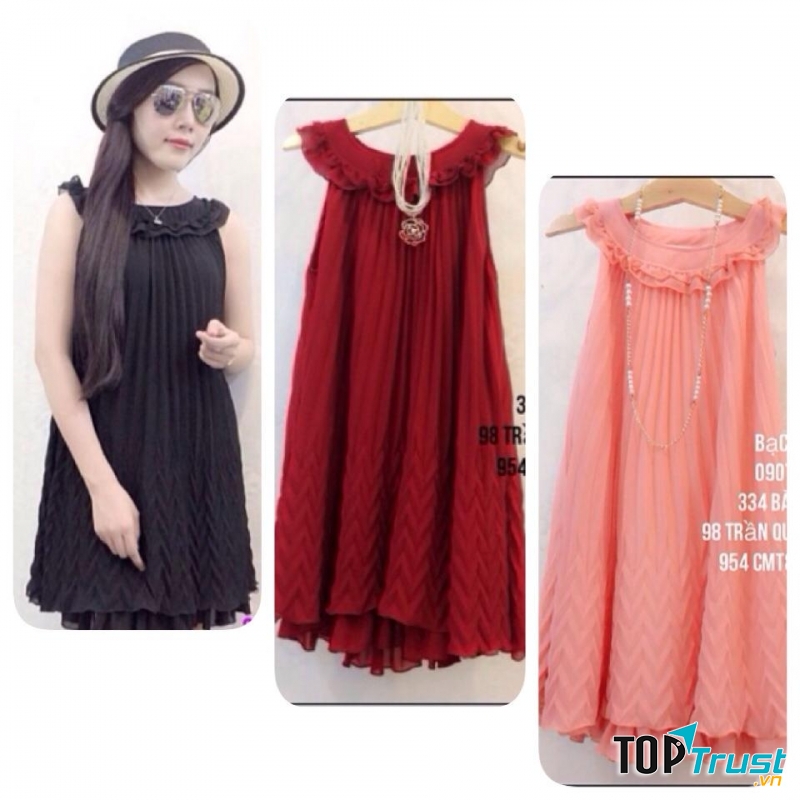 Mẫu váy bầu nhún xếp ly tại Quyên Shop