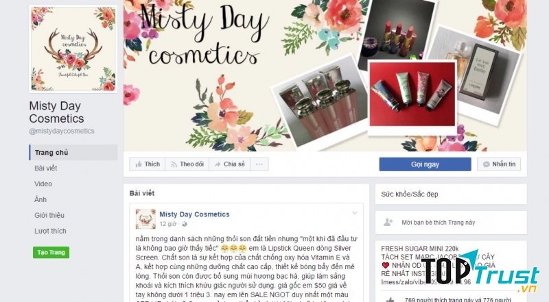 Trang Facebook của Misty Day Cosmetics