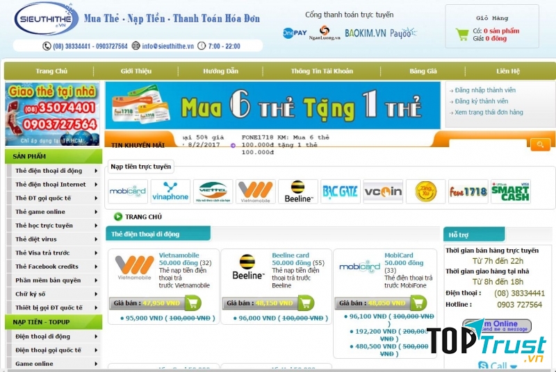 Sieuthithe.vn hỗ trợ khá nhiều các dịch vụ như mua thẻ, nạp thẻ, thanh toán hóa đơn,...