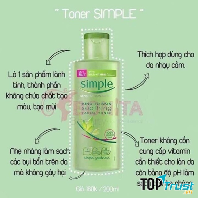 Toner Simple với những thành phần lành tính, thích hợp cho mọi loại da