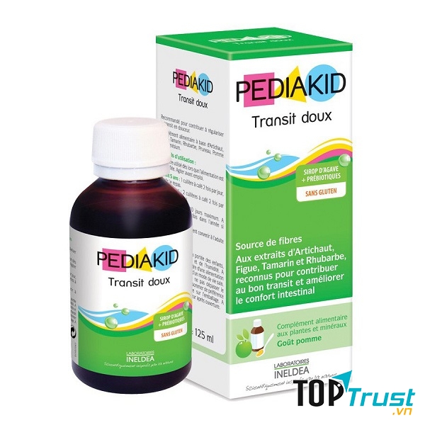 Pediakid Transit doux chống táo bón nội địa Pháp, là vitamin dạng siro, chiết xuất từ thảo dược thiên nhiên, hỗ trợ hệ tiêu hóa, tác dụng nhuận tràng, hỗ trợ chống táo bón, hạn chế chứng nôn trớ, trào ngược, ăn khó tiêu của bé. ﻿