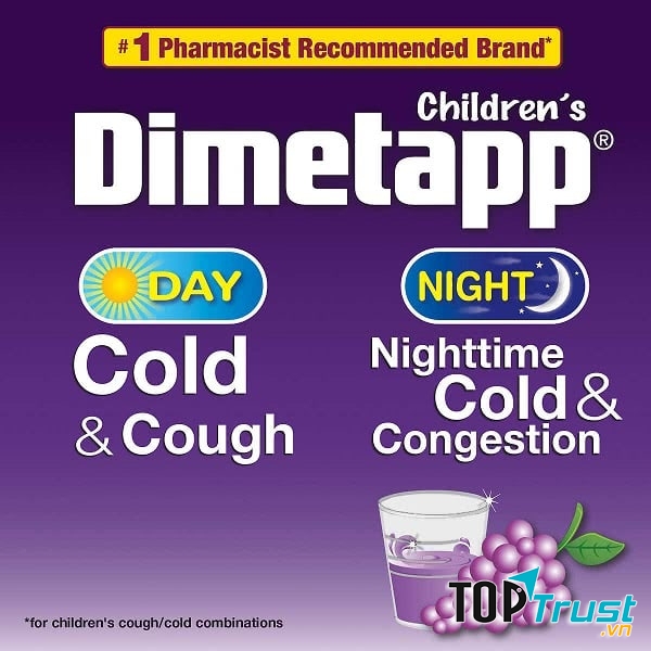 Siro trị cảm cúm, ho cho trẻ em Dimetapp Children's Cold & Cough Day & Night 118ml x 3 chai: