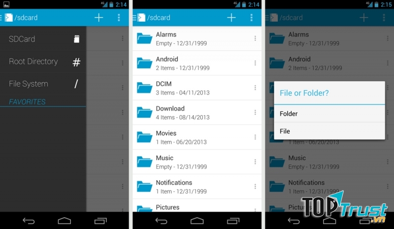 Giao diện Sliding Explorer.