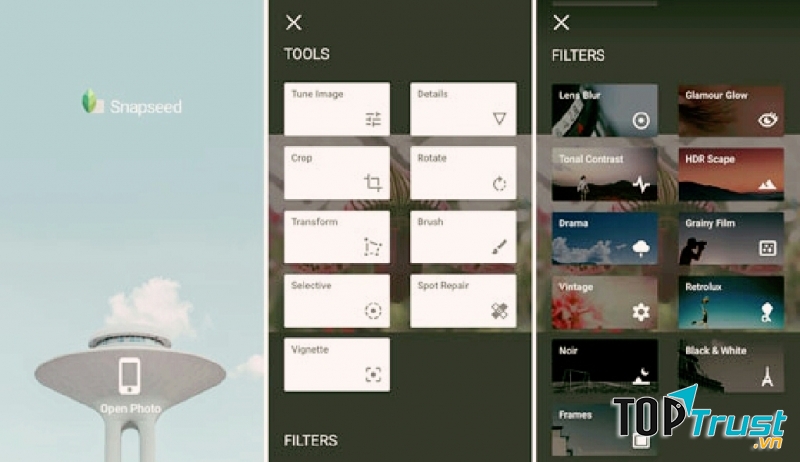 Giao diện của Snapseed.