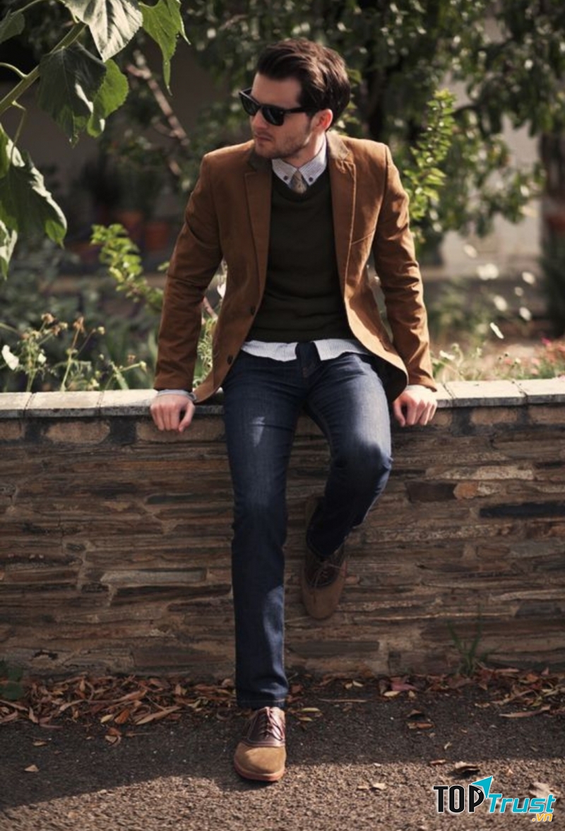 Sơ mi + áo len  + áo Vest + quần jean