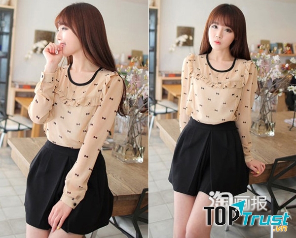 Sơ mi cổ tròn họa tiết mang đến vẻ đẹp dịu dàng bạn gái