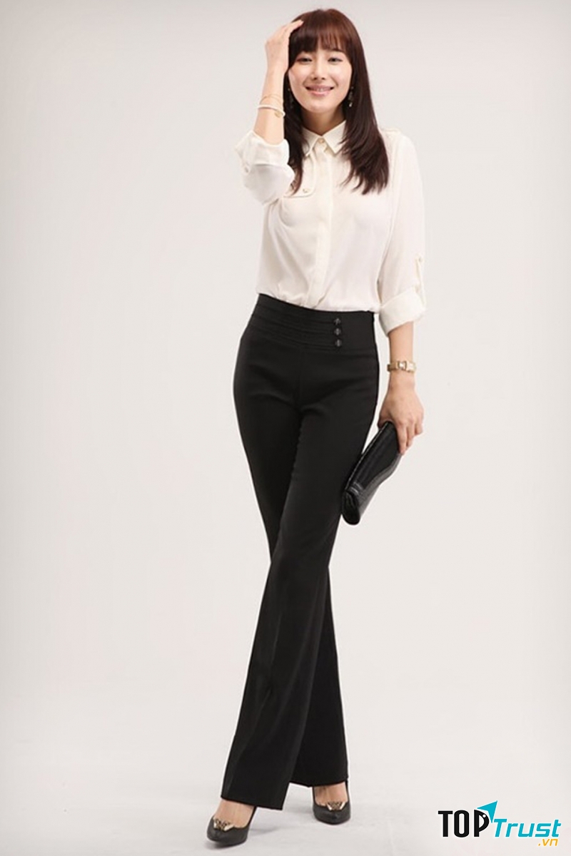 Áo sơ mi kết hợp quần tây cạp cao