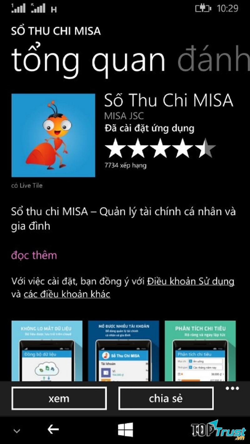 Ứng dụng Sổ thu chi Misa được đánh giá cao trên Store của Windows Phone