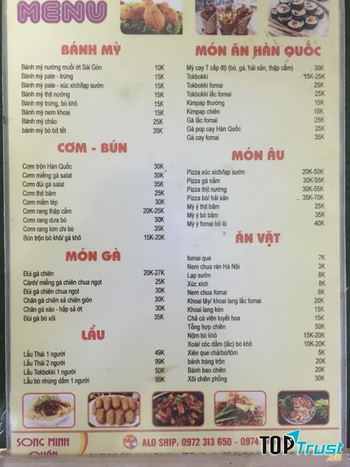 Menu của quán