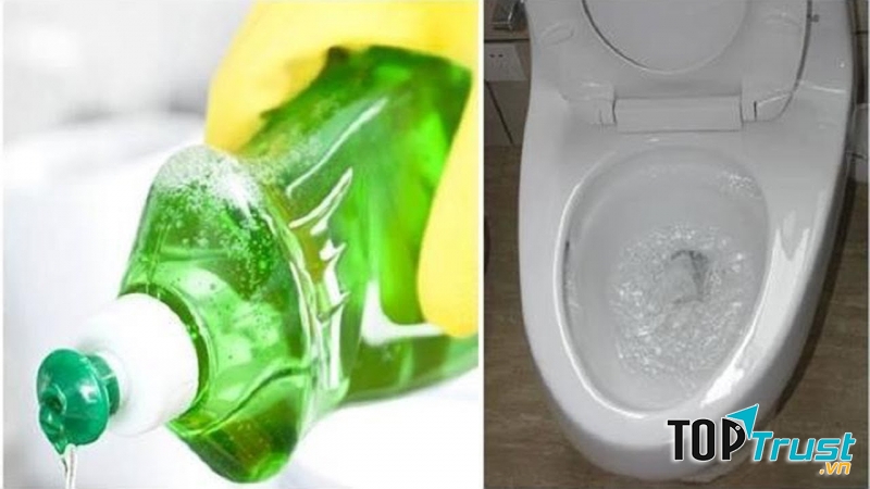 Thông tắc bồn cầu với nước rửa chén và nước nóng