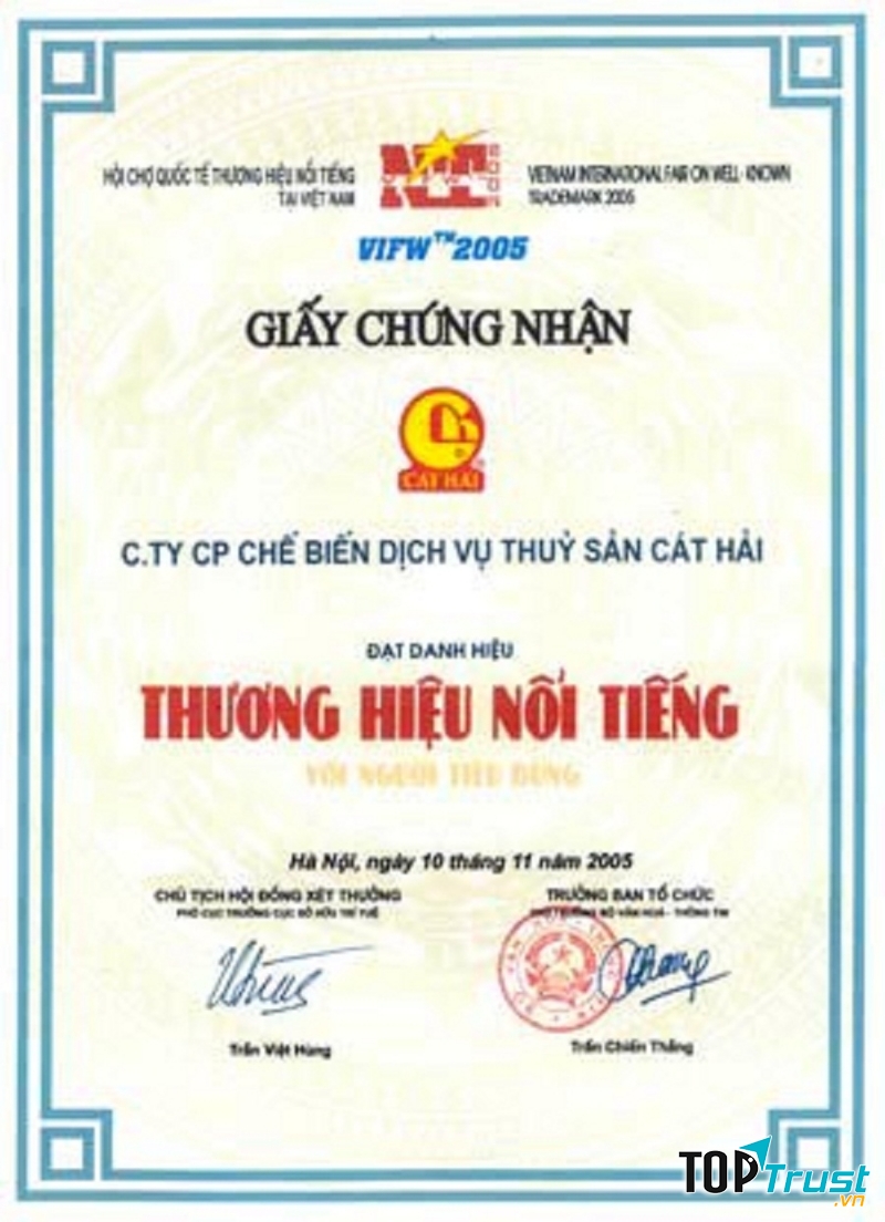 Chứng nhận thương hiệu nổi tiếng