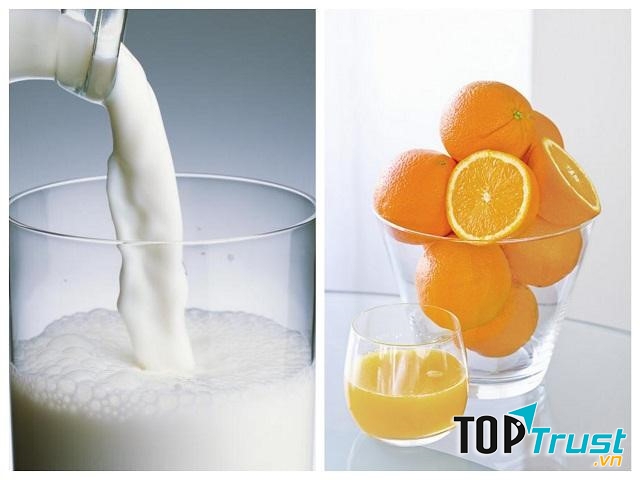 Sữa bò và nước hoa quả chua