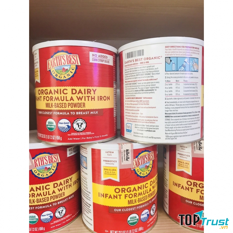 Sữa bột Earth's Best Organic Dairy Infant Formula With Iron Milk-Based Powder