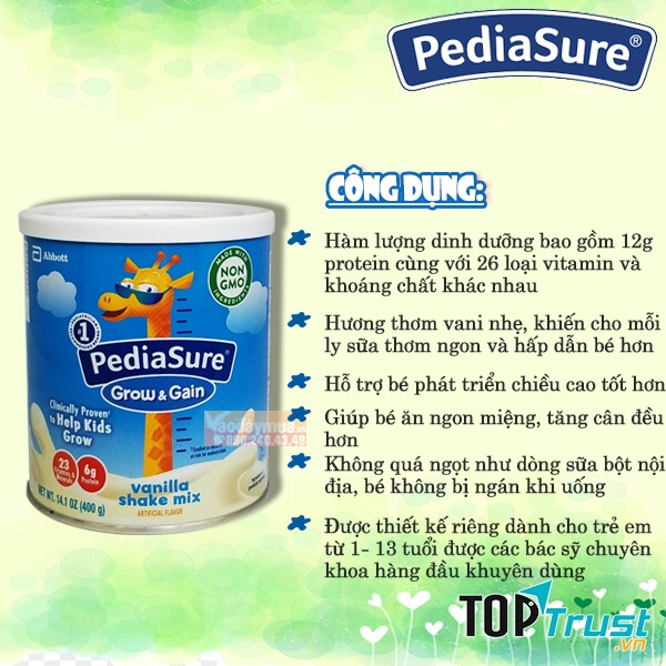 Sữa Bột Pediasure Grow And Gain Hương Vani 400g Nội địa Mỹ