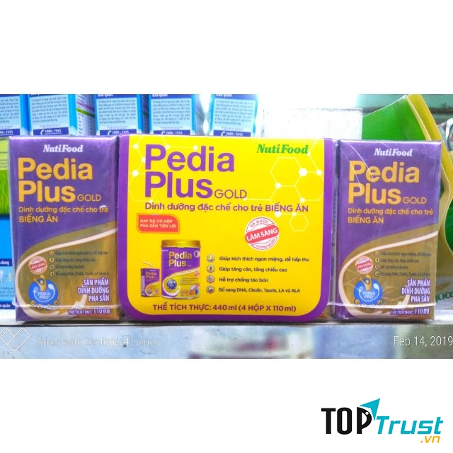 Sữa bột pha sẵn Pedia plus gold 110ml Nutifood (thùng 48 hộp)
