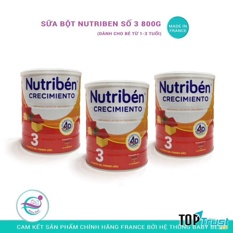 Sữa Nutribén Nhập Khẩu Số 3, Cho Trẻ 1-3 Tuổi, 800g