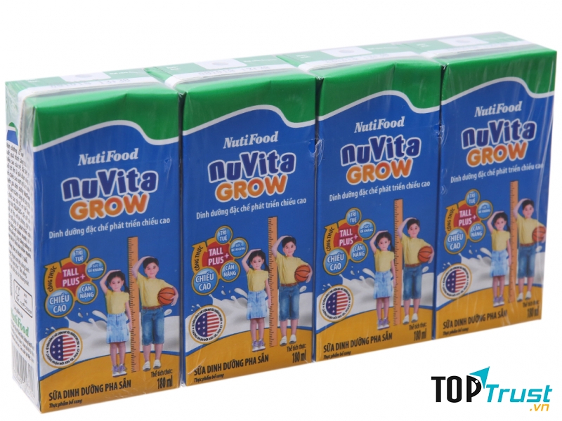 Lốc 4 hộp sữa dinh dưỡng pha sẵn NutiFood Nuvita Grow 180ml