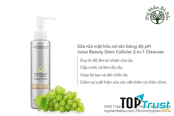 Sữa Rửa Mặt Hữu Cơ Cân Bằng Độ pH Juice Beauty Stem Cellular 2-in-1 Cleanser