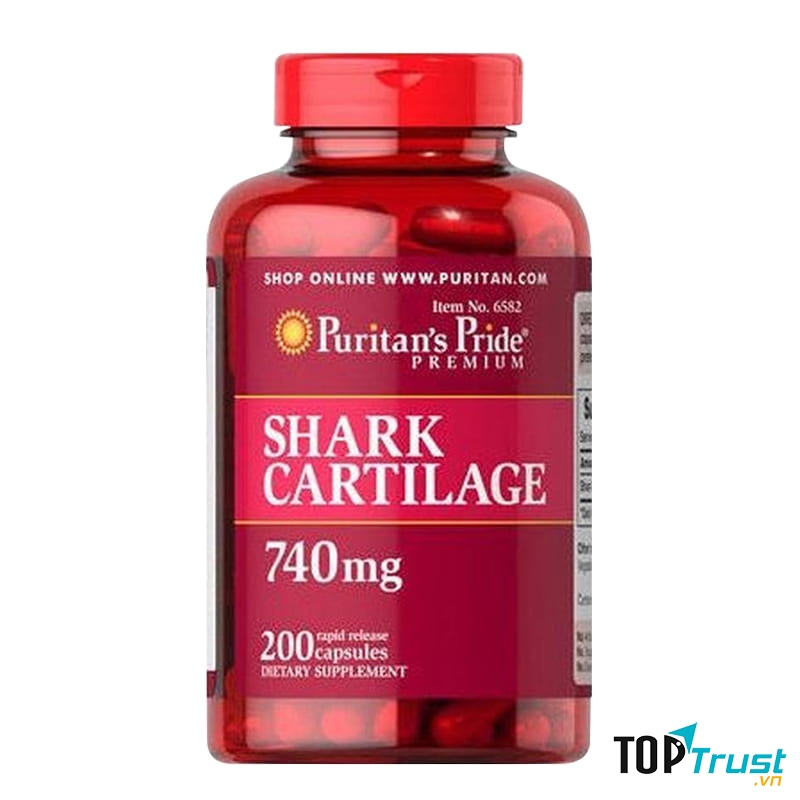 Hỗ trợ xương khớp Sụn Vi Cá Shark Cartilage Puritans Pride 740mg 200 Viên