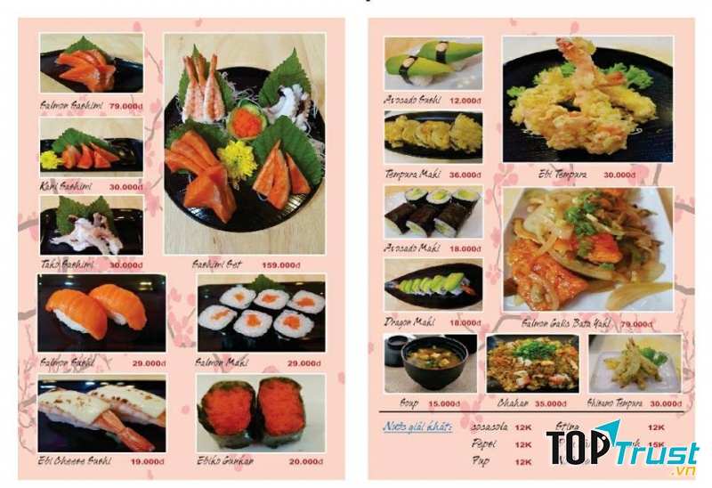 Menu của Sushi-Iko cho thực khách dễ tham khảo