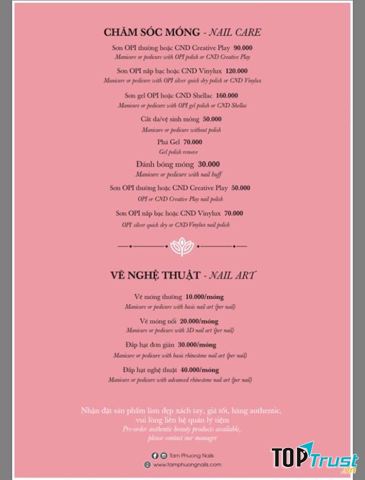 Bảng giá dịch vụ làm nail tại Tam Phương Nails