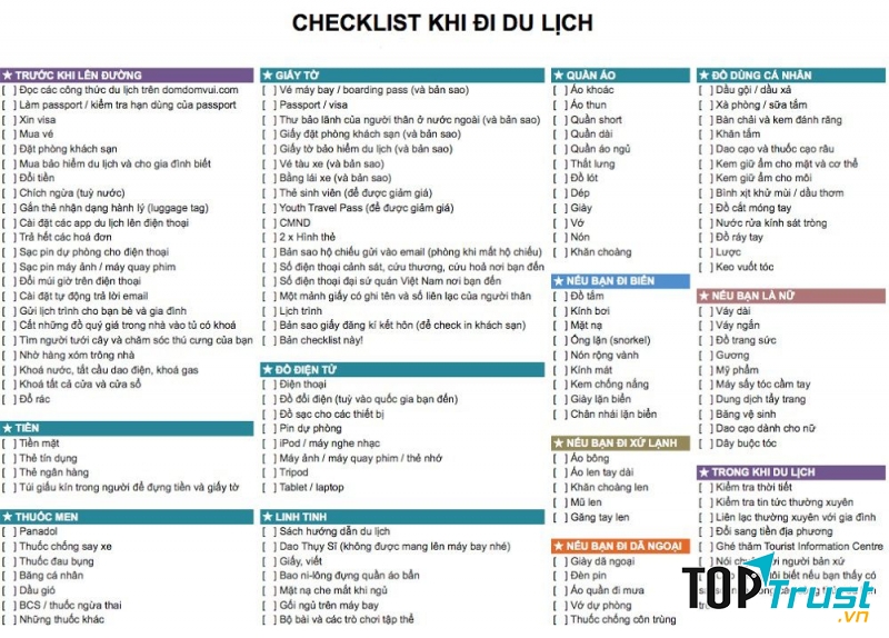 Tạo một checklist những thứ cần đem