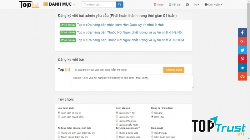 Tác giả có thể chọn bài cho sẵn hoặc đăng ký bài viết mới theo sở thích ( không trùng là được)